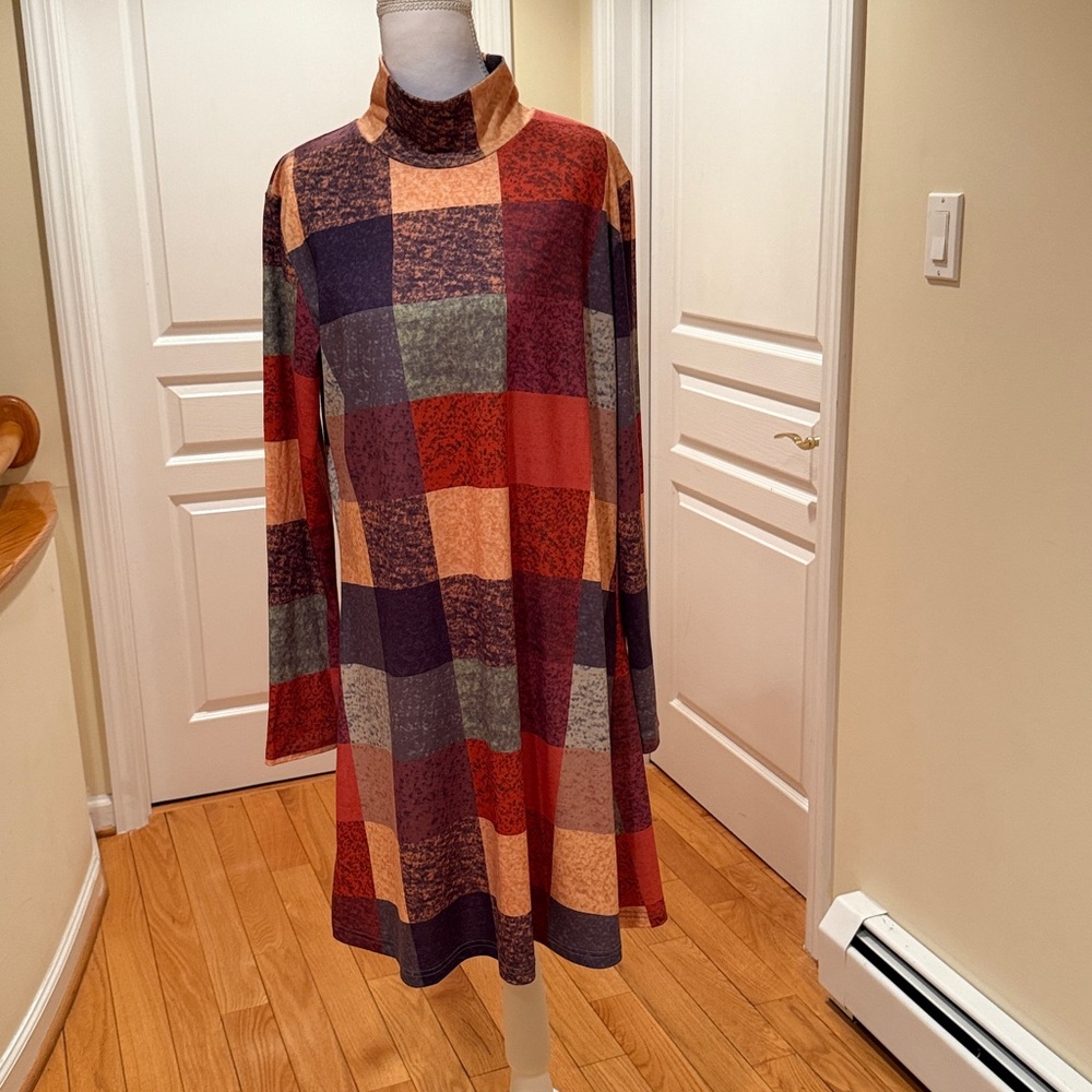 Turtleneck Long Sleeve Patchwork Swing Dress - Mu… - image 8